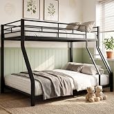 Heavy Duty Metal Bunk Bed Twin Over Full with Ladder Full Length Guardrail | No Box Spring Needed ,Space Saving, Noise Free for Small Bedroom for Kids, Dorm Bedroom Guest Room
