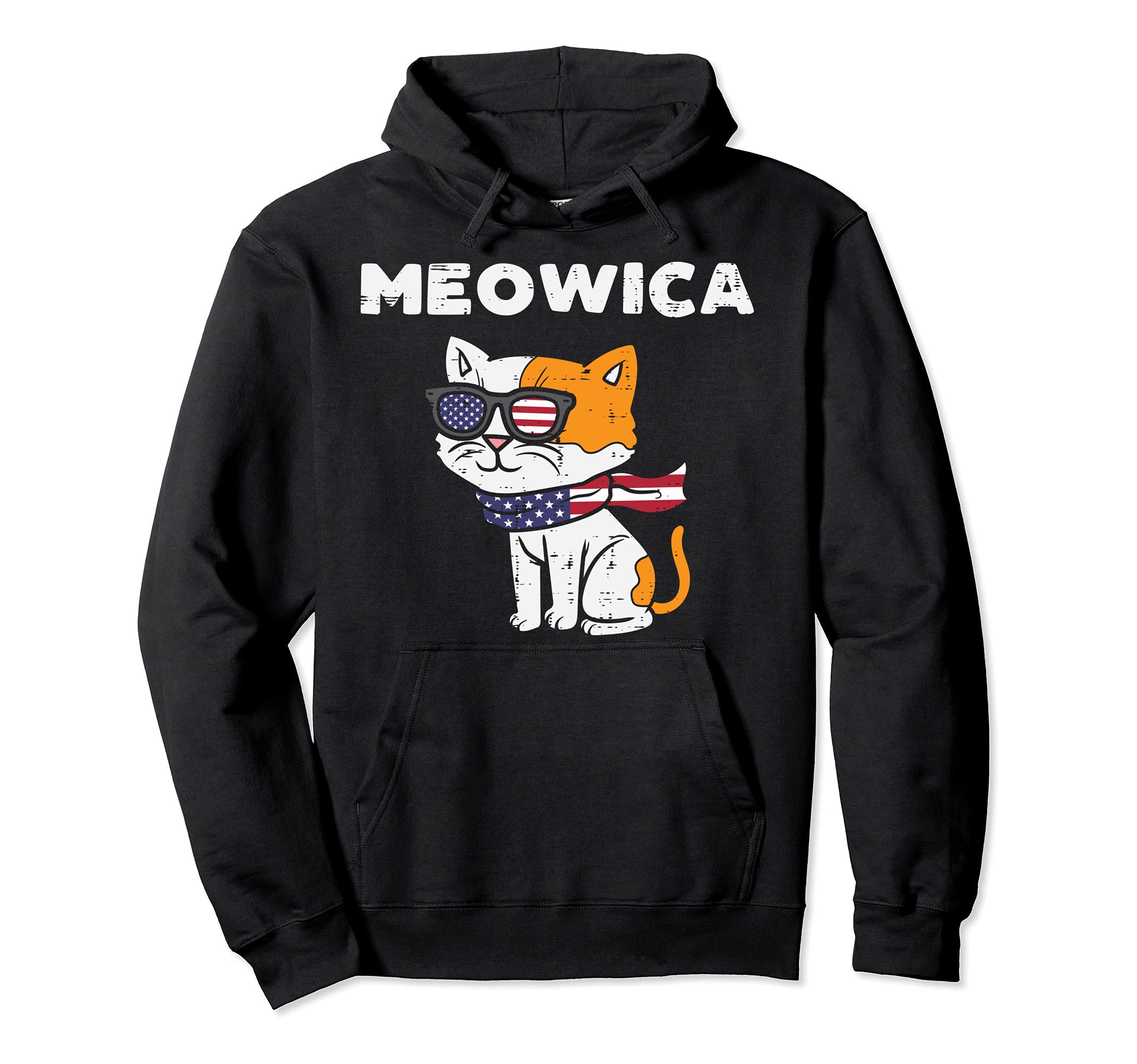 Meowica Cat Kitten American Flag USA Pet 4th Of July Fourth Pullover Hoodie