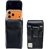 Turtleback Belt Holder for iPhone 17 ProMax or 17 Plus -Small- Fits w/Slim MagSafe or TechWoven Style Cases, Premium Black Leather Vertical Belt Loop Holster Magnetic Closure Leather Wrapped Clip