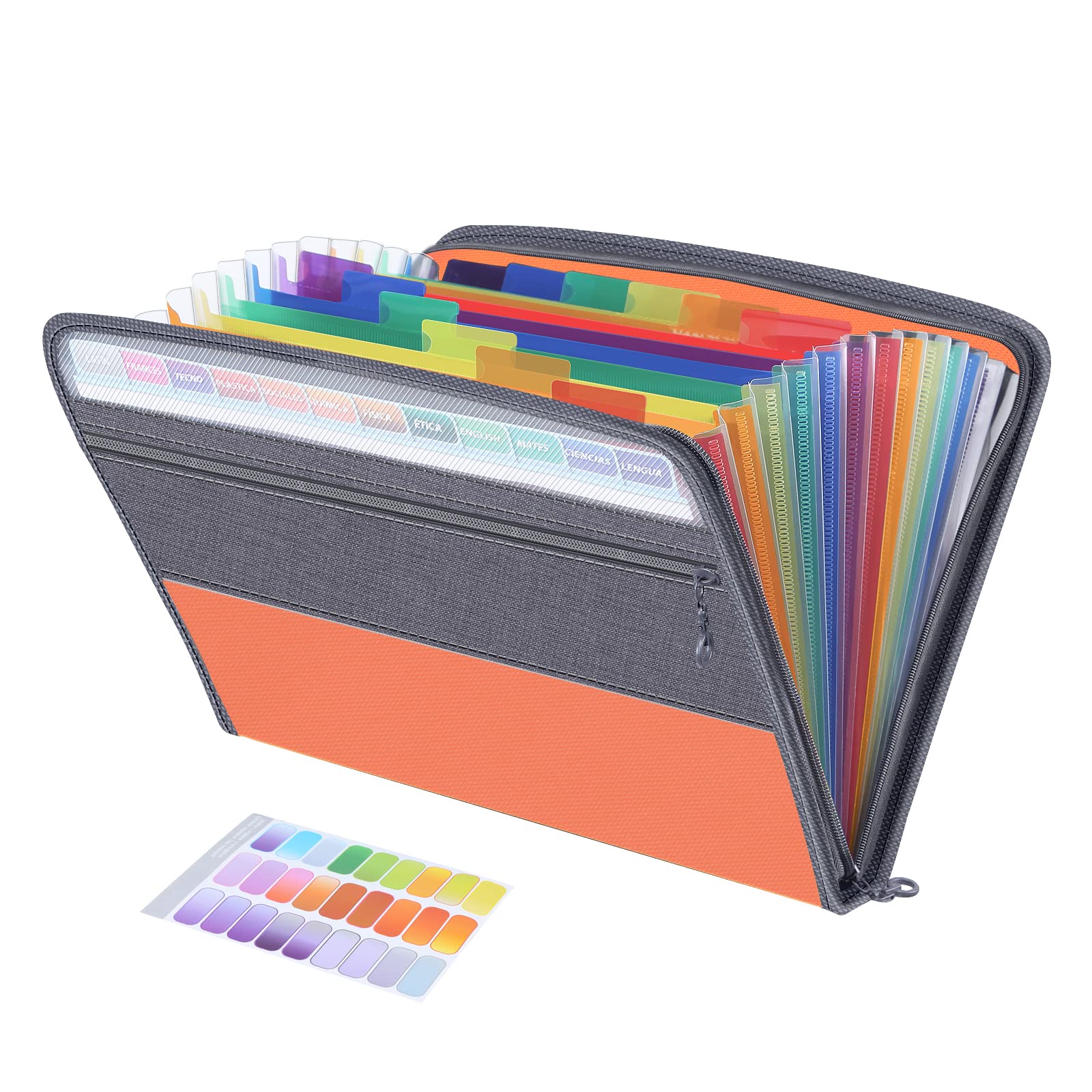 Expanding File Organisers,13 Pockets Document Organiser Box Files, Rainbow Filing Folder, Fun Storage Accordian A4 Folders, Portable Files Wallets Plastic Documents Paperwork Boxes with Zip (Orange)