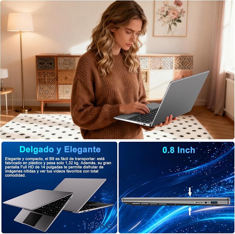 2026 Ordenador Portátil 14" Win11 8GB 256GB SSD  - Gris