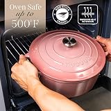 Nuovva Enamelled Cast Iron Dutch Oven 6.4 Qt Pink Ceramic Pot Lid 28cm view 5