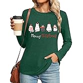 Merry Christmas Shirts for Women Funny Christmas Tree Graphic T-Shirt Xmas Casual Long Sleeve Pullover Tops