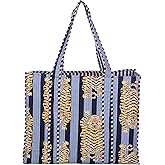 KLAVATE Women Handblock Lightweight Reversible Travel Bag Purse Cotton Shoulder Tote Bag For Shopping Valentine Gift For Her