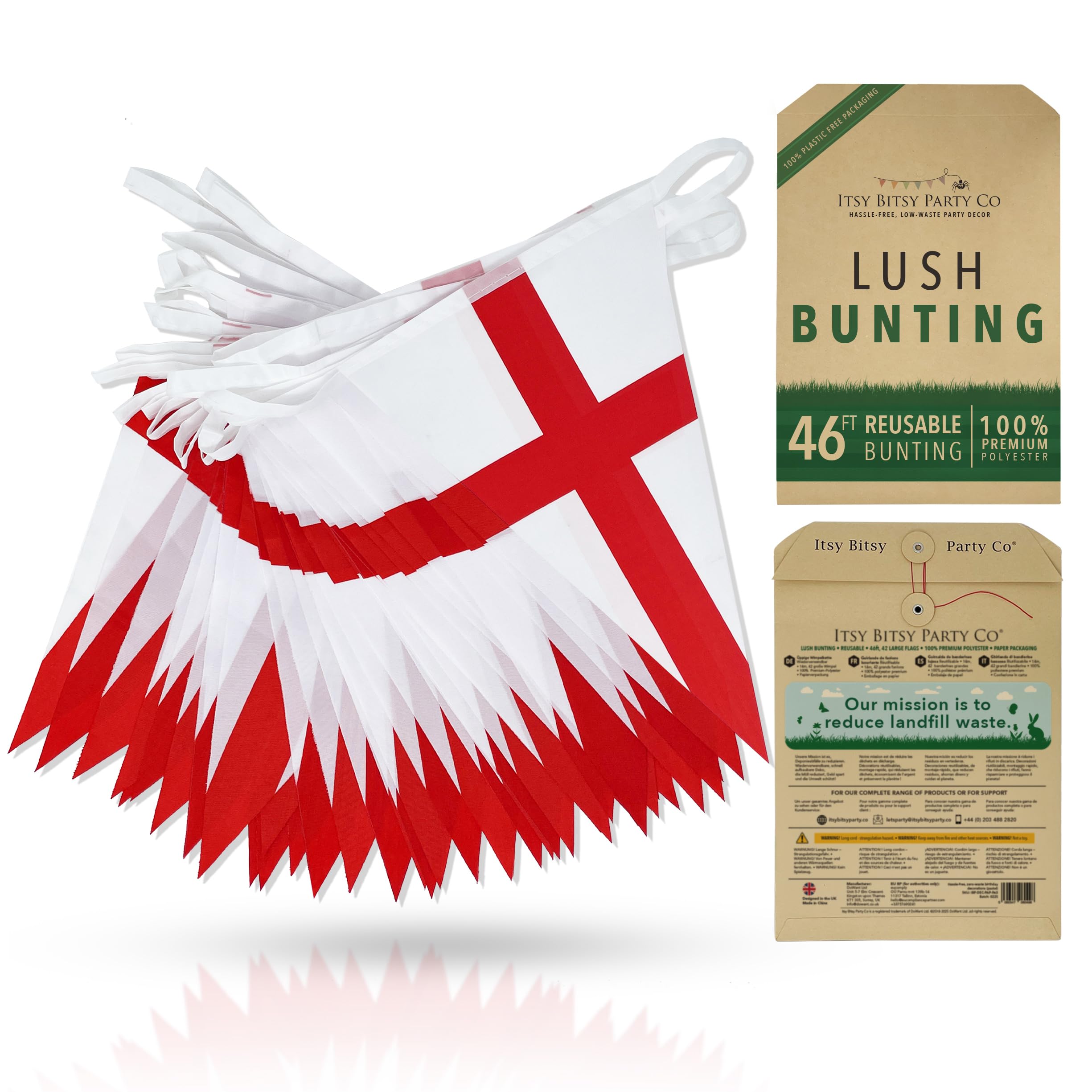 Premium Reusable England Bunting - 42 World Cup Football 2026 Decorations - As seen on TV, 100% Premium Polyester - St Georges Day Decorations, World Cup Flags Bunting 2026 (46ft, 42 England Flags)