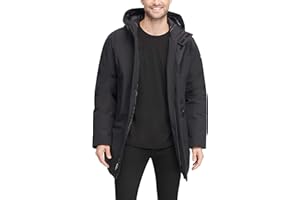DKNY mens Water Resistant Hooded Logo Parka JacketParka