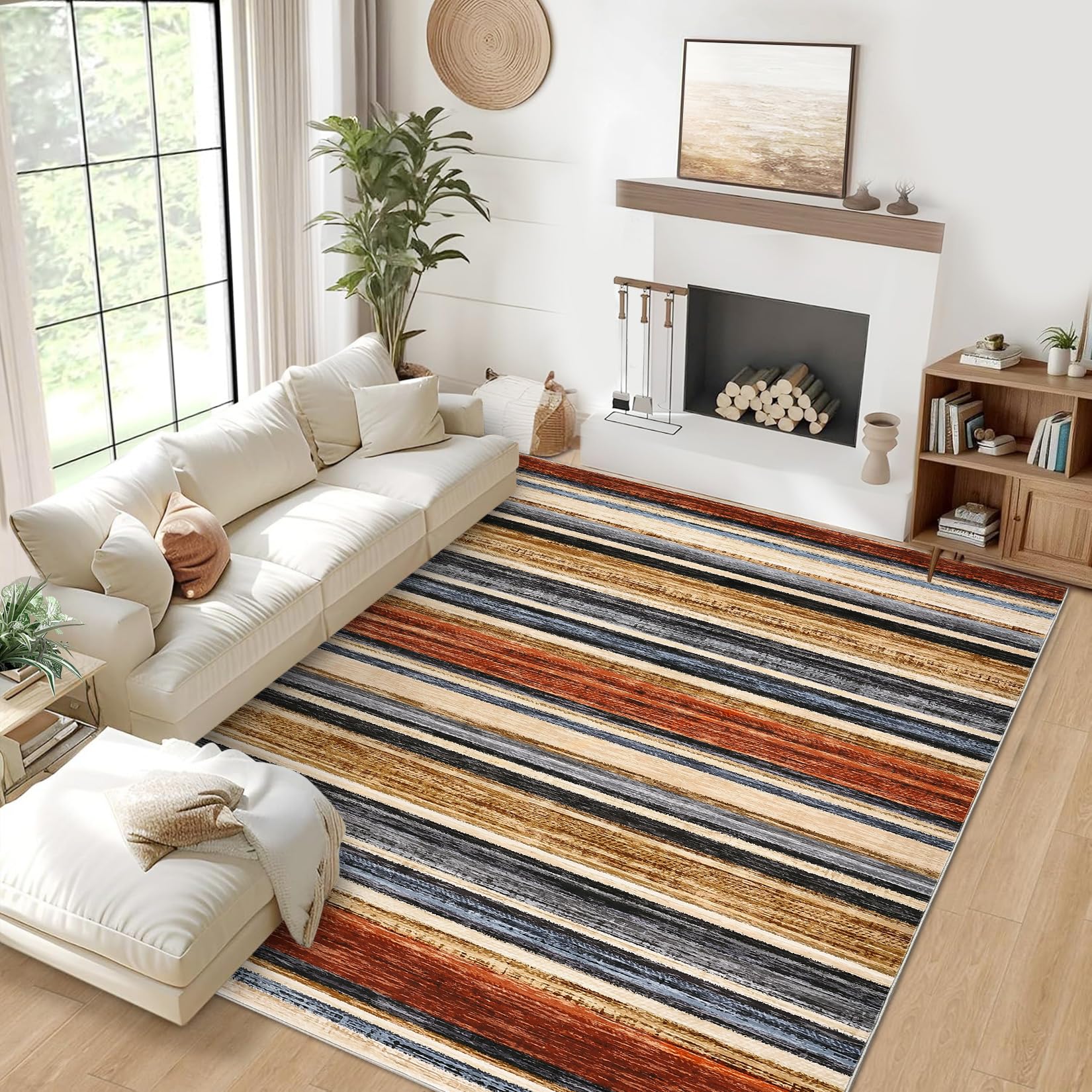 Photo 1 of GarveeHome Large Living Room Rug 10x13 Washable Modern Strip Area Rug with Non-Slip Backing, Stain-Resistant Contemporary Floor Cover, Soft Low Pile Accent Carpet for Bedroom, Colorful