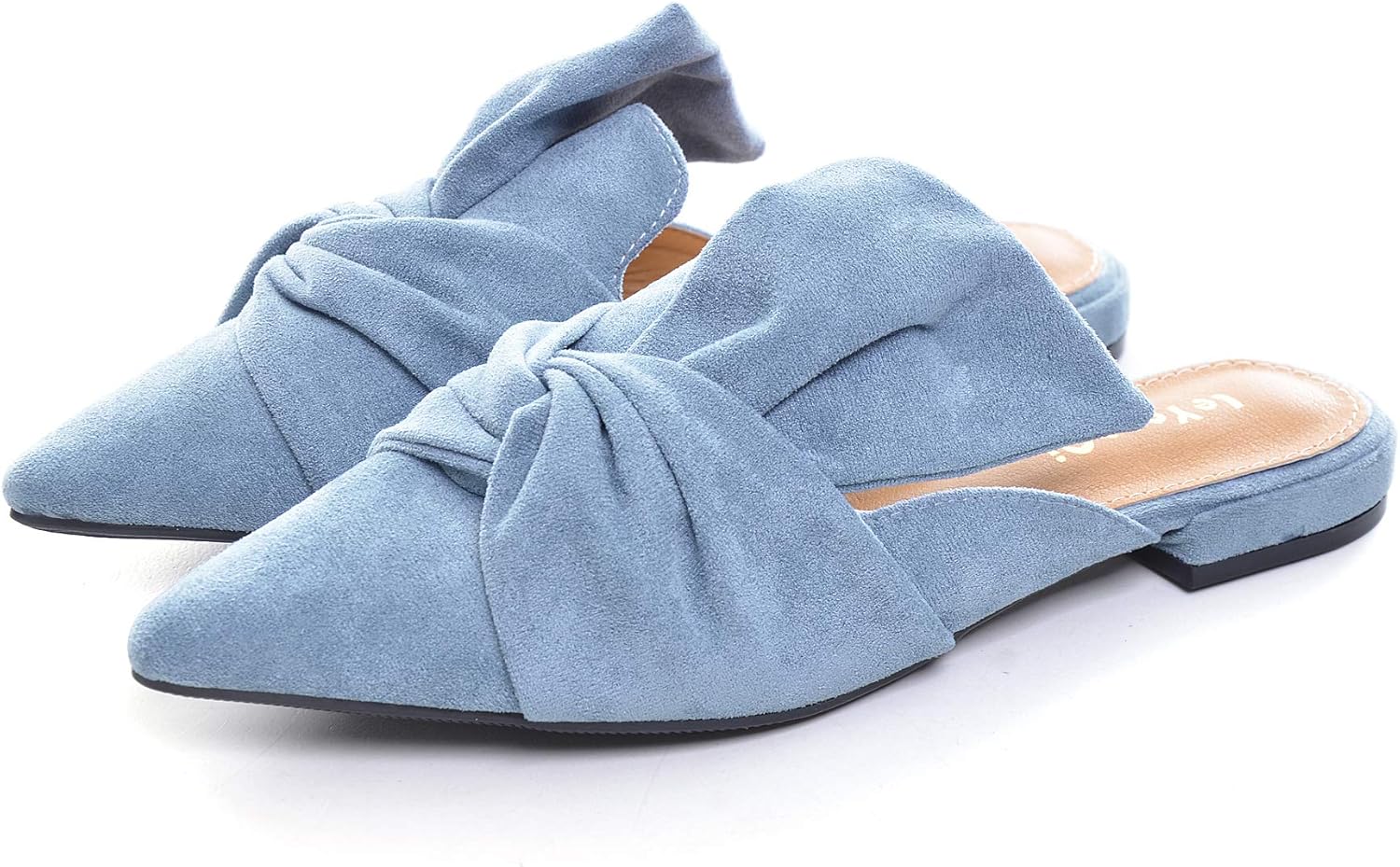 VFDB Women's Bowtie Mule Slippers Summer Pointy Toe Loafers Slip On Flat Shoes