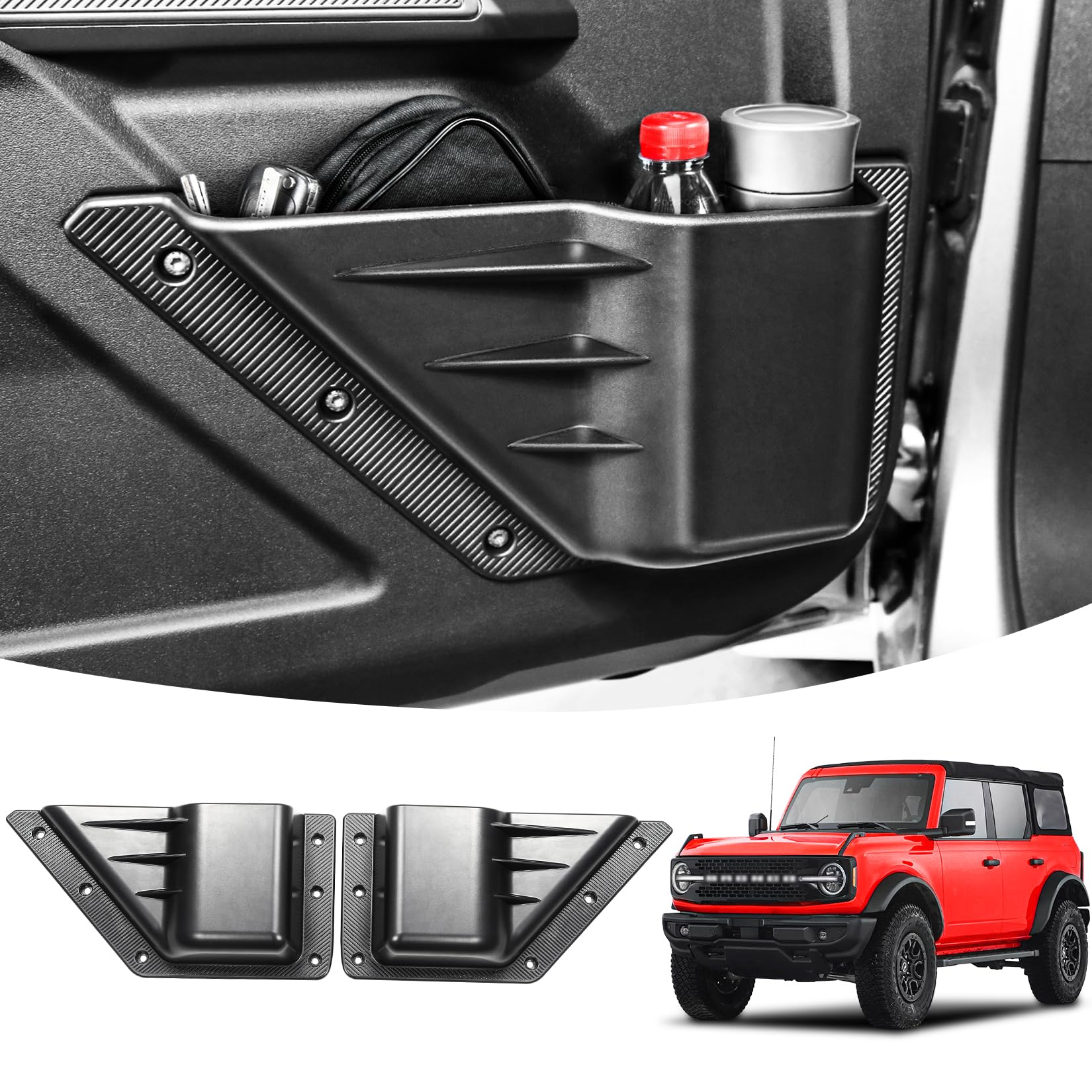 Photo 1 of LEPZ 2PCS Front Door Storage Pockets for Ford Bronco Accessories 2024 2023 2022 2021,Side Organizer Box Compatible for Bronco 2/4 Door, Interior Storage Expansion Cup Holder Accessory