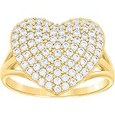 Jewels By Lux 14kt Yellow Gold Womens Cubic-Zirconia Heart Bridal Anniversary Engagement Wedding Ring