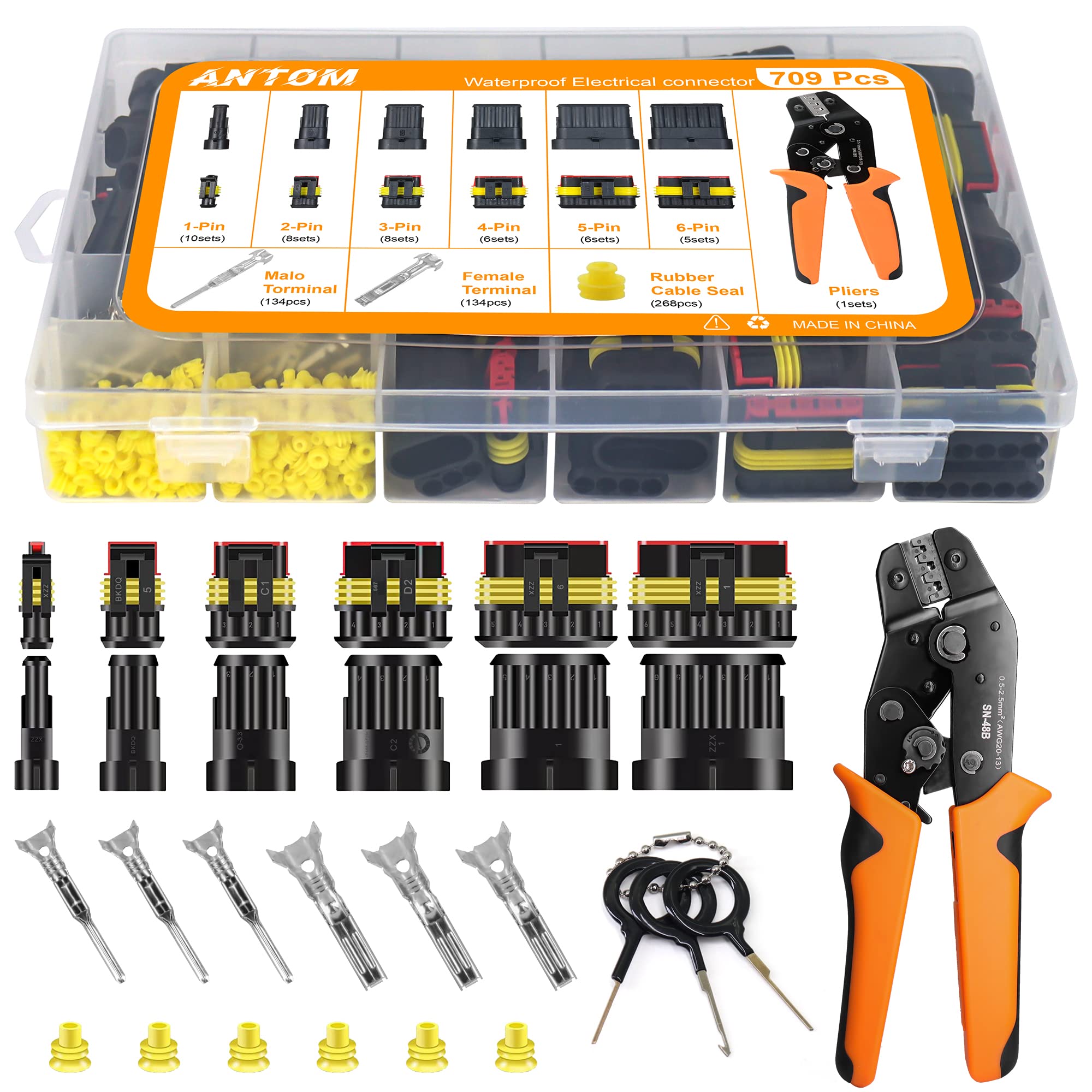 Photo 1 of **MISSING CRIMPER** ANTOM 709PCS Water Proof Wire Connectors 43 Kits-1/2/3/4/5/6 Pin Automotive Electrical Connectors-with Ratcheting Wire Crimper-Waterproof Connectors for Wiring