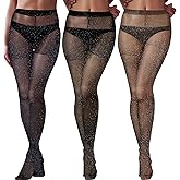 SATINIOR 3 Pairs Metallic Tights Women's Shimmer Tights Shiny Elastic High Waist Pantyhose for Valentine Dating Outfit