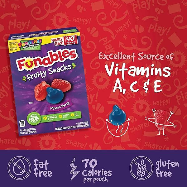FUNABLES FRUITY SNACKS, MIXED BERRY FLAVORED SNACKS, 32 OZ 40 CT