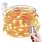 LeMorcy Waterproof String Lights, 8 Modes 33ft 100LED Copper Wire Starry String Lights Battery Powered with Remote Control for Outdoor, Indoor, Wedding, Garden, Christmas, Party