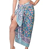 Hand Block Printed Cotton Sarong Wraps for Women – Lightweight Beach Swimsuit Cover Up, One Size Pareo 73 x 44 In