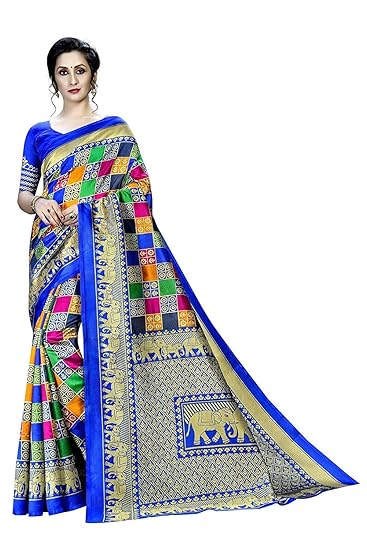 Hasti Womens Art Silk Saree With Free Blouse Piece(Blue)