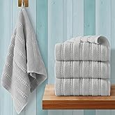 Waffle Gray Hand Towels, Cotton Kitchen Towels Set of 4 (13"x30") - 100% Cotton | Light | Soft | Absorbent, Kitchen Towels with Hanging Loops, Grey Hand Towels for Bathroom | Kitchen | Guest Use