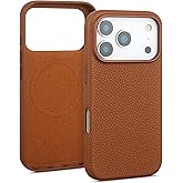 mobee Genuine Leather Case for iPhone 17 Pro Max (6.9 inch), Pebbled Leather case with Soft Fiber Lining, Lip Screen Protection, Compatible with MagSafe Saddle Brown