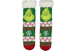 Bioworld Dr Seuss GRINCH Adult Fair Isle Sweater Knit Sherpa Lined Slipper Socks For Men and Women