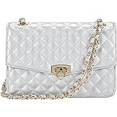GM LIKKIE Quilted Shoulder Bag for Women, Medium Flap Crossbody Handbag with Chain Strap, Soft Vegan Leather Clutch Purse