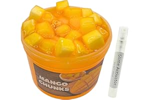 Squeezy Magic Slime - Mango Chunks Jelly Cube Slime Like Peachybbies - Premium Clear Slime Handmade in Canada, 8 oz., Scented