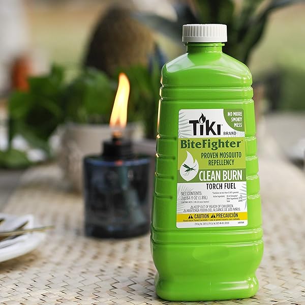 TIKI CLEAN BURN MOSQUITO REPELLENT TORCH FUEL – 1/2 GALLON (64 OZ.), SMOKELESS & LOW-SOOT CITRONELLA, MOSQUITO REPELLENT, PLANT-BASED FORMULA FOR OUTDOOR, PATIO, GARDEN & BACKYARD TORCHES