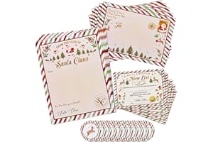 AnyDesign Christmas Official Letters Certificate from Santa Claus Set Include 5Pcs Red Green Stripes Writing Letter, 5Pcs Nice List Certificate, 5 Envelopes and 10 Stickers for Family Party Favors
