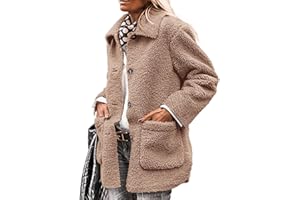 PRETTYGARDEN Women's Winter Faux Fur Coats Long Sleeve Lapel Button Down Pockets Fleece Sherpa Jacket Casual Trendy Outerwear