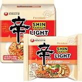 Nongshim Shin Ramyun Light, Air-Dried Korean Ramen Noodles, 4 Pack | Air-dried instant ramen with spicy beef broth, roasted vegetable notes, large vegetable flakes