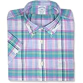 Brooks Brothers Mens Lightweight Cotton Short Sleeve Madras Plaid Button Down Shirt,