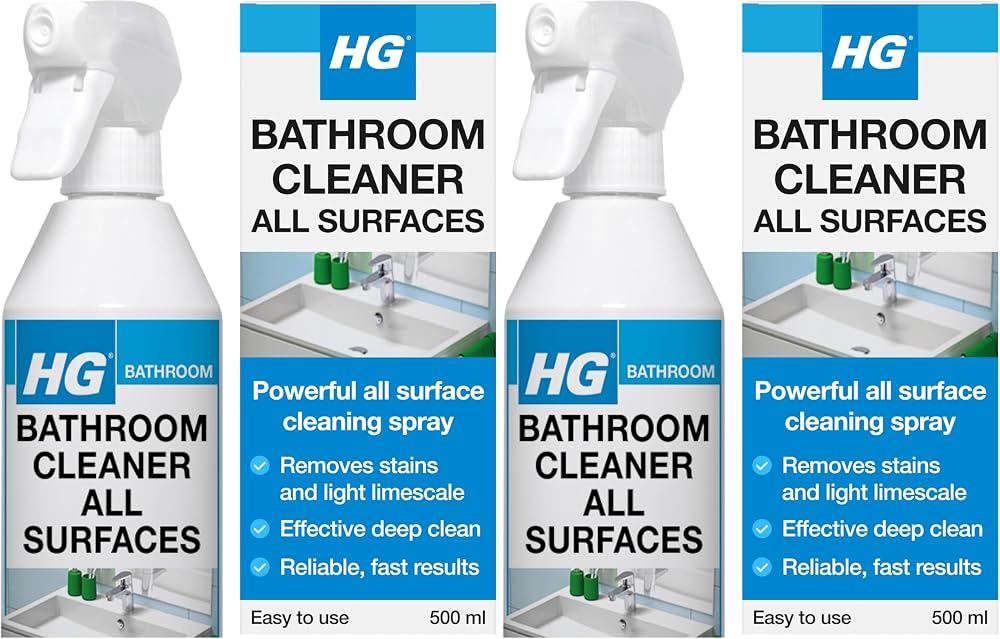 HG Bathroom Cleaner Spray 500ml Pack of 2 All Surfaces Limescale Remover