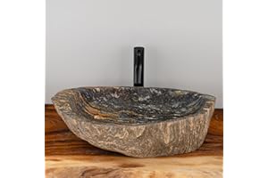 MIDUSO 069 - Handcrafted River Rock Sink – Natural Stone Vessel Sink for Bathroom, Spa, Resort & Luxury Homes, Unique Above Counter Basin with Organic Raw Exterior – Choose Your Design Under 'Color' Options