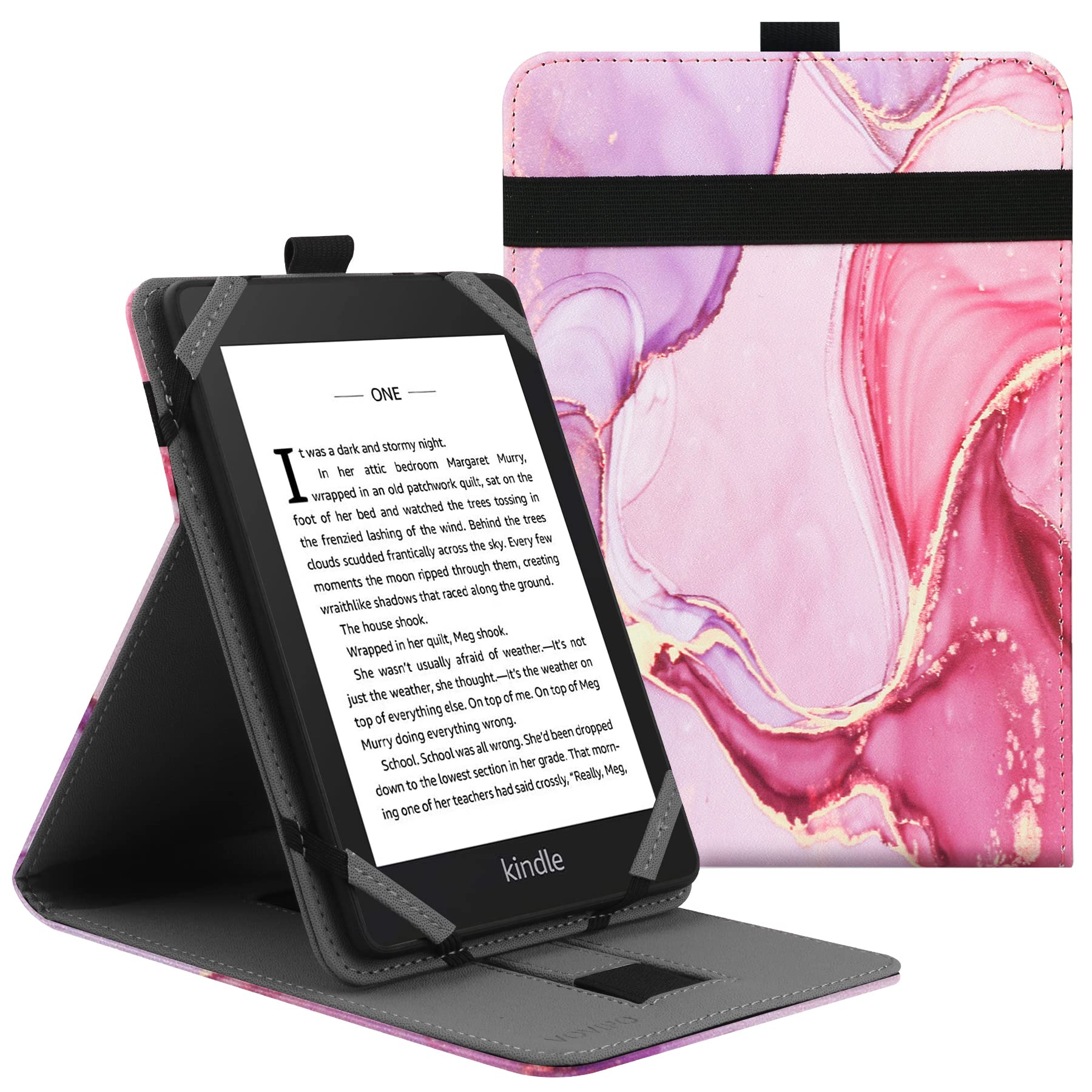 VOVIPO Universal 6 Inch kindle Paperwhite Protective Case, Folio Stand Cover for Kindle/Kobo/Tolino/Pocketbook/Sony 6 inch eReader,With Multiple Viewing Angles-Marble Pink