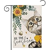 Spring Cat Garden Flag for Outside 12x18 Double Sided,Be The Sunshine Cat with Sunflowers Small Yard Flags,Summer Seasonal Decor for Farmhouse Holiday Outdoor