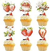 Gyufise 36Pcs Strawberry Cupcake Toppers Strawberry First Birthday Cake Toppers Berry First Birthday Cake Decorations for Fruit Theme Party Decoration