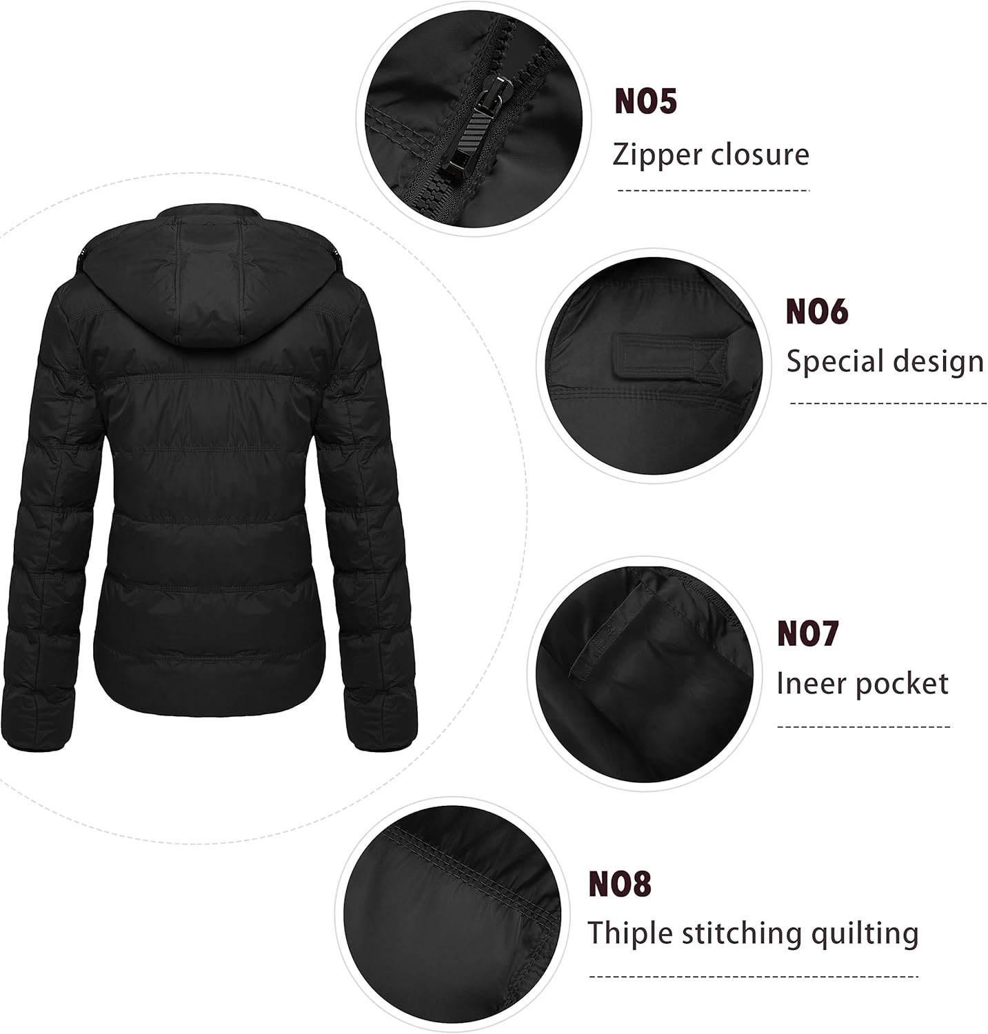 Wantdo Women's Hooded Warm Winter Coat Quilted Thicken Puffer Jacket with Removable Hood: Clothing