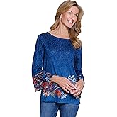 MULTIPLES Womens Clothing | Three Quarters Flounce Sleeve Wide Neck Top | Dressy & Casual Clothing for Women