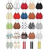 Hicarer 25 Pairs Faux Leather Earrings for Women Teardrop Dangle Lightweight Leaf Earrings for Christmas Birthday Gift