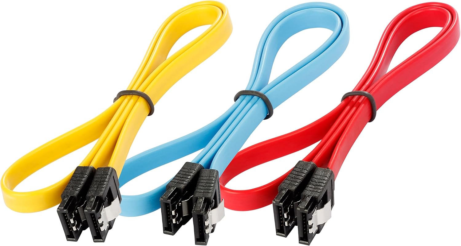 Poppstar 3x 0.5m S-ATA 3 HDD SSD cable with clip plugs straight, up to 6 Gbps, colour 1x yellow, 1x red, 1x blue - Image 3