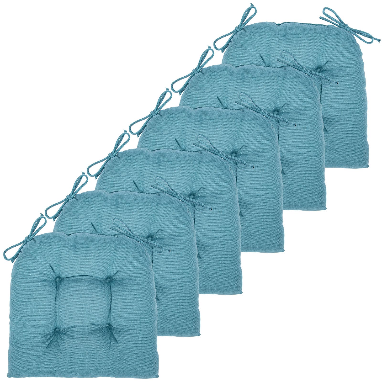 Photo 1 of JAMPAYANG Chair Cushion, 6 Pack Chair Cushions for Dining Chairs, Chair Pads and Mat with Ties for Indoor Kitchen Seat and Desk (Teal, 6 Count - 17 x 16 in)