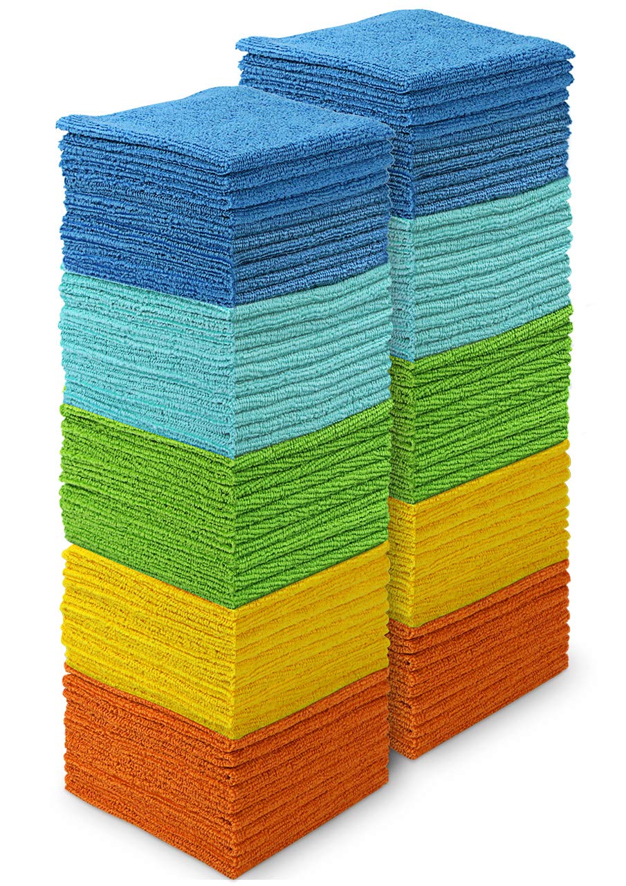 AIDEA Microfiber Cleaning Cloth, 100PK, Soft Absorbent Rags, Microfiber Towels for Cars, Kitchen Towels, Dusting Cloth for Home, Window, Cleaning Supplies, 12