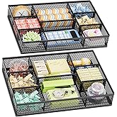 Marbrasse 2 Pack Desk Drawer Organizer, Mesh Drawer Organizer Tray with 8 Adjustable Compartments, Desk Organizers and Accessories, 5 Dividers Drawer for Office Supplies, Makeup & Vanity (Black)