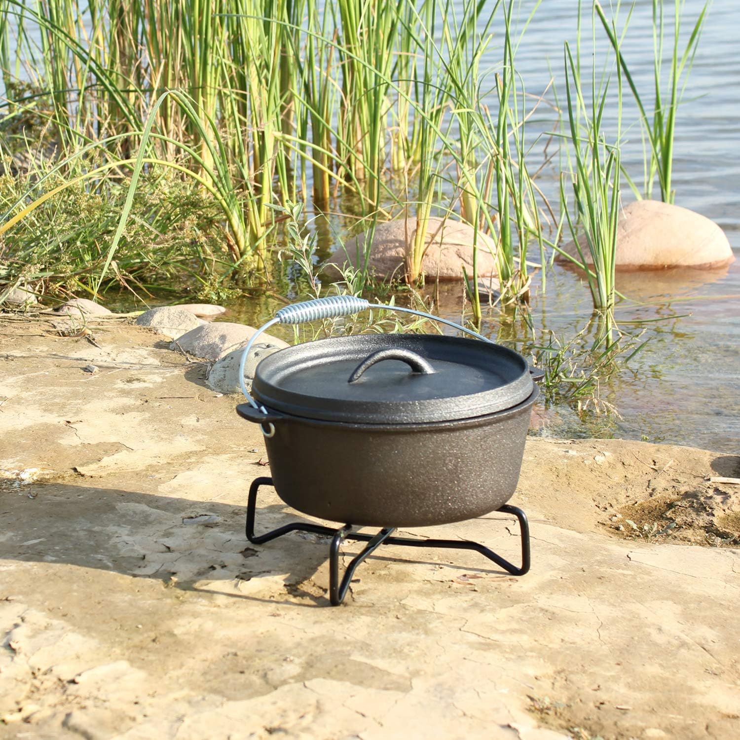 4-in-1 Camp Dutch Oven Lid Stand，Camping Cooking Accessories, Use as Lid Lifter，10.82 Inch，Black Finish: Kitchen & Dining