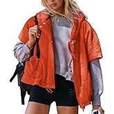 Yioaga Quilted Puffer Vest Women Oversized Sleeveless Zip Up Hooded Poncho Padded Jacket Fall Winter Warm Gilet Outerwear