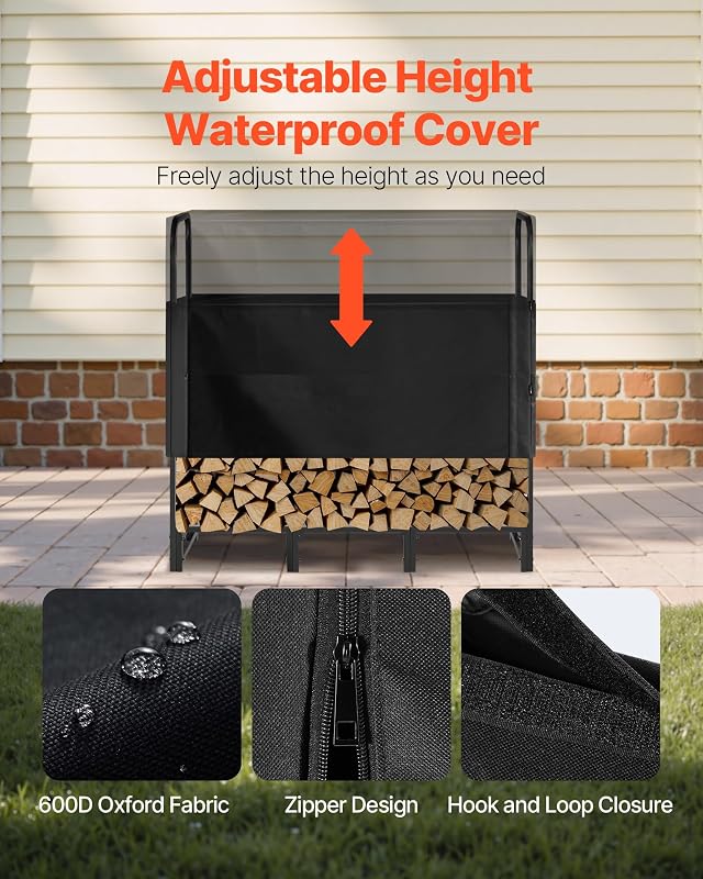 Metall Kaminholzregal, 122x32x118 cm Brennholzregal, Kaminholzunterstand aus Vierkantrohr, max. Tragkraft 181 kg, Feuerholzregal, Kaminholzlager, Stapelhilfe für Veranden, Terrassen, Gärten