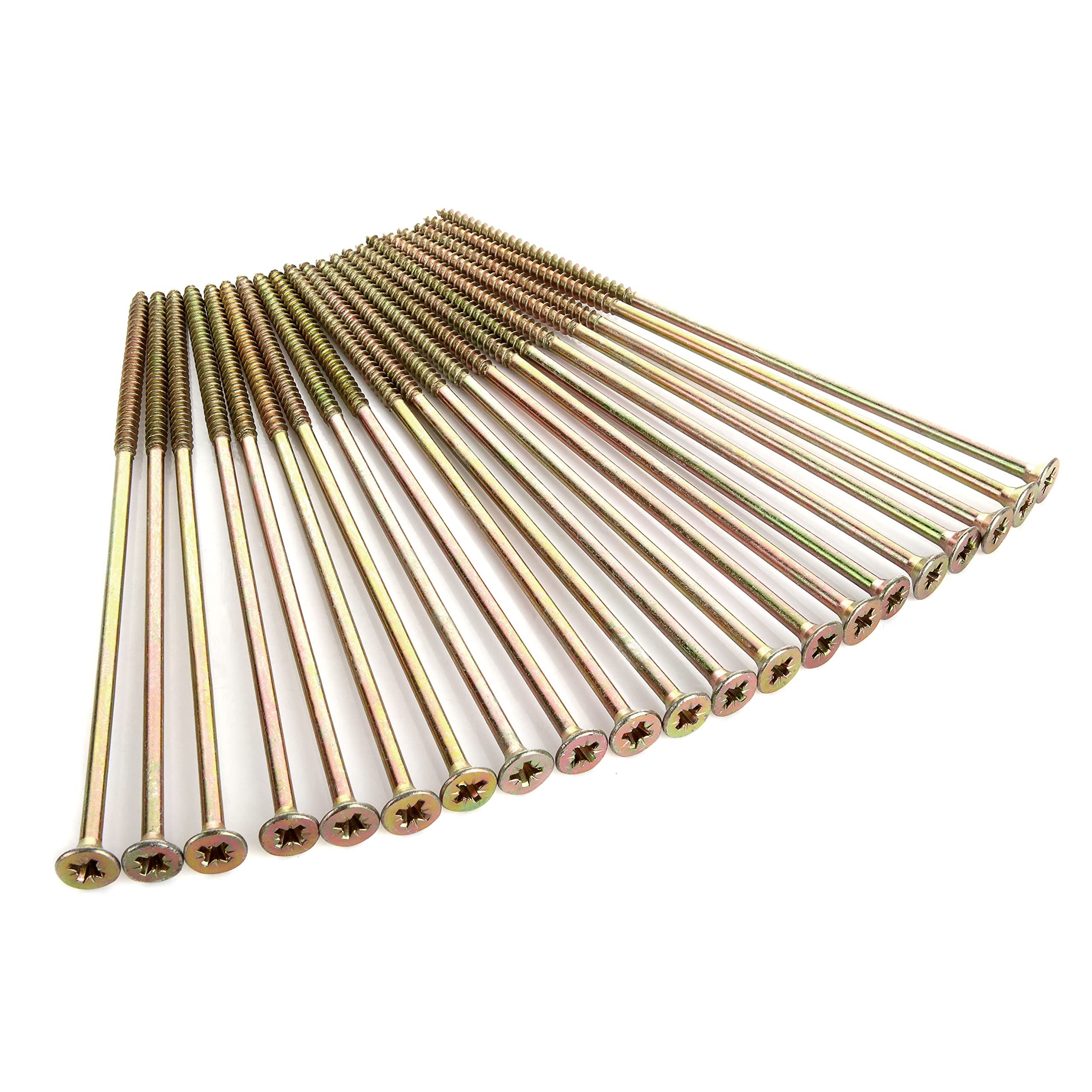 AHUNTTER 100 Pack M6 x 200mm Extra Long Wood Screw, Multi-Purpose Pozi Screws, M6 Countersunk Head Screws for Wood and Outdoor DIY Tasks - Zinc Yellow Passivated