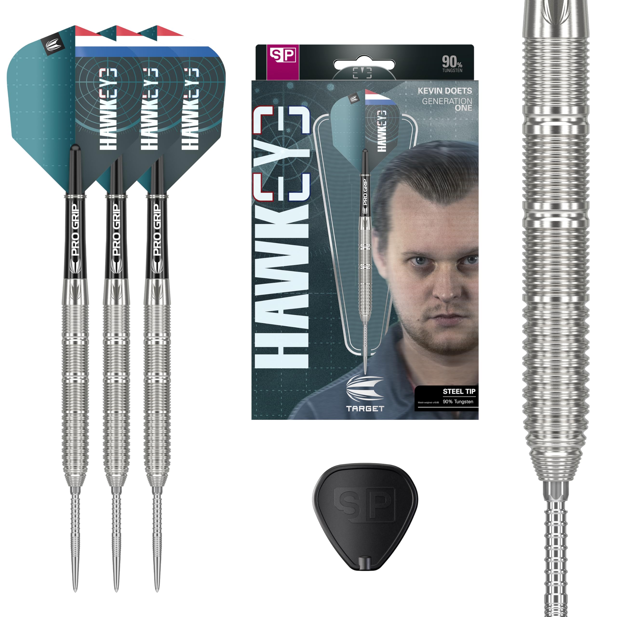 Target Darts Kevin Doets Gen 1 Steel Tip Swiss Point Darts, 90% Tungsten Darts, 23G | Generation 1 Steel Tip Darts, Player Edition Swiss Points Dart Sets, Professional Dart Set