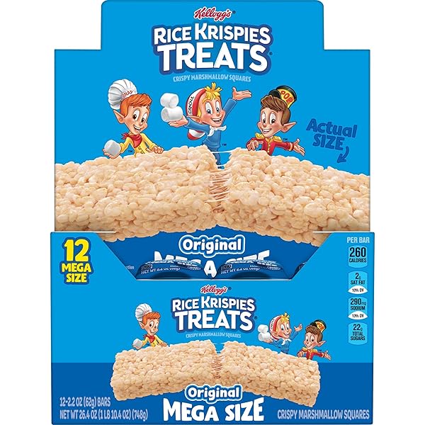 RICE KRISPIES TREATS MARSHMALLOW SNACK BAR, KIDS SNACKS, SCHOOL LUNCH, ORIGINAL, 2.2OZ BAR (12 BARS)