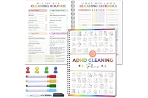 INNOICCO Adhd Cleaning Planner - Reusable Adhd Cleaning and Organizing Planners Adhd Cleaning Planners for Adults Women Tidy Minds ADHD Planner Bundle Cleaning Schedule and Checklist Daily Weekly Monthly