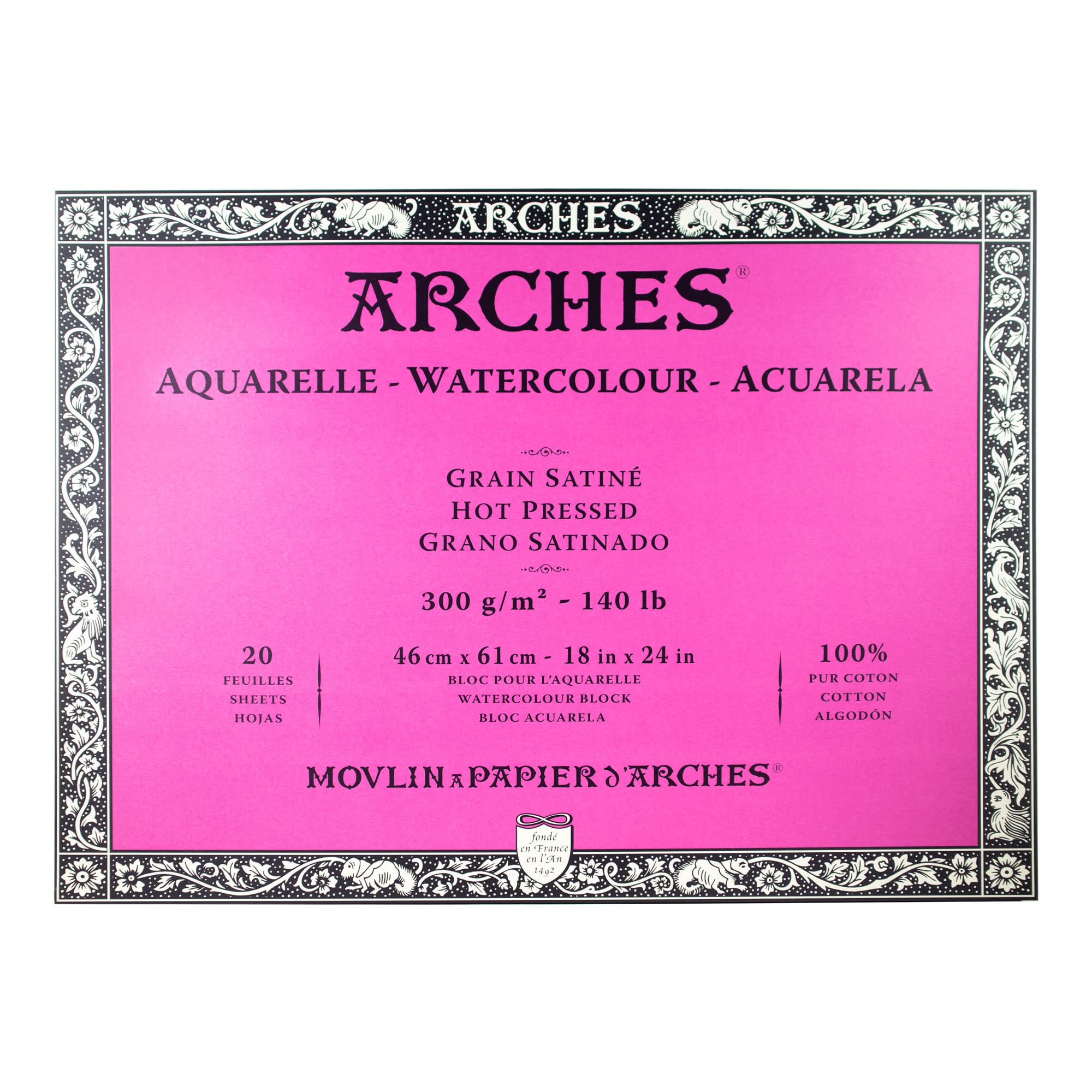 Arches Watercolour Block, 300 GSM, Hot Pressed, 46 x 61 cm, Wood, White